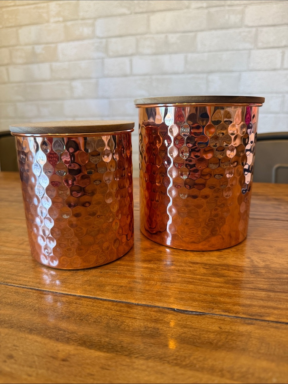 Uncommon James Copper Hammered Canister Set with Wood Lids - Home Accents